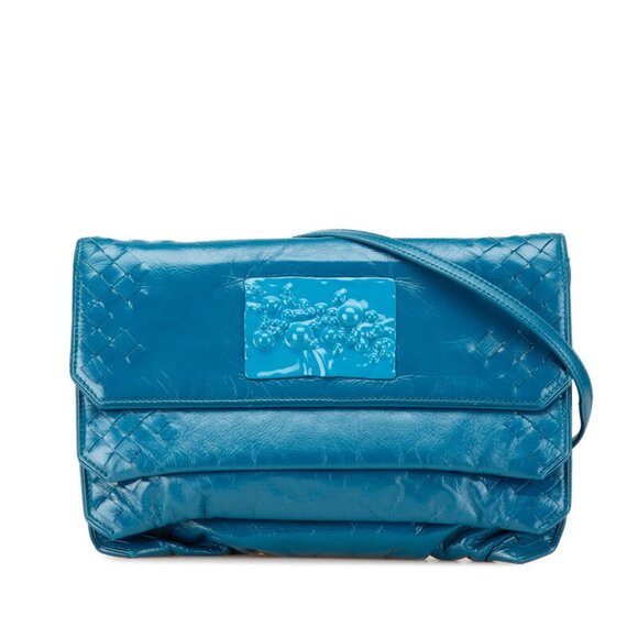 BOTTEGA VENETA Blue Leather Intrecciato Shoulder Bag - Picture 1 of 12